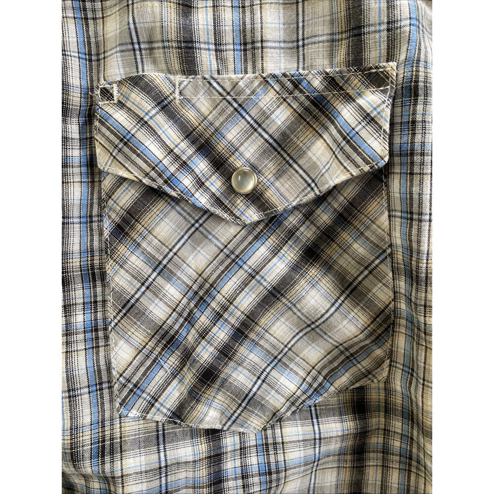 Wrangler Plaid Pearl Snap Short Sleeve Western Shirt Mens XL 50 Blue Gray White - Picture 4 of 8